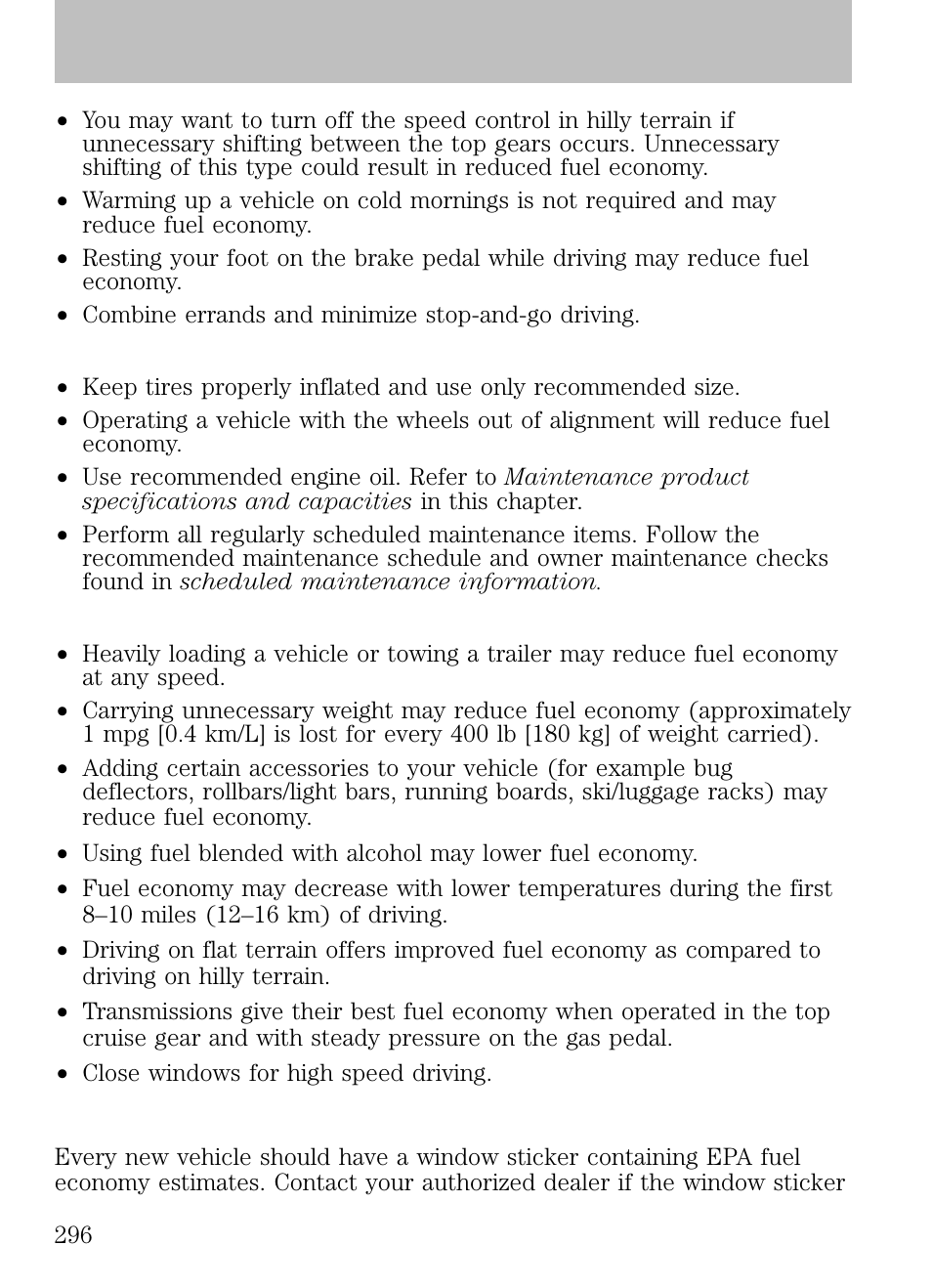Maintenance, Conditions, Epa fuel economy estimates | Maintenance and specifications | FORD 2009 Escape v.1 User Manual | Page 296 / 318
