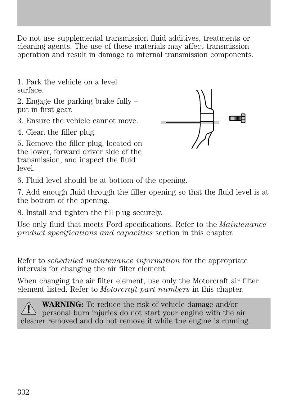 Air filter, Maintenance and specifications | FORD 2009 Escape v.1 User Manual | Page 302 / 318