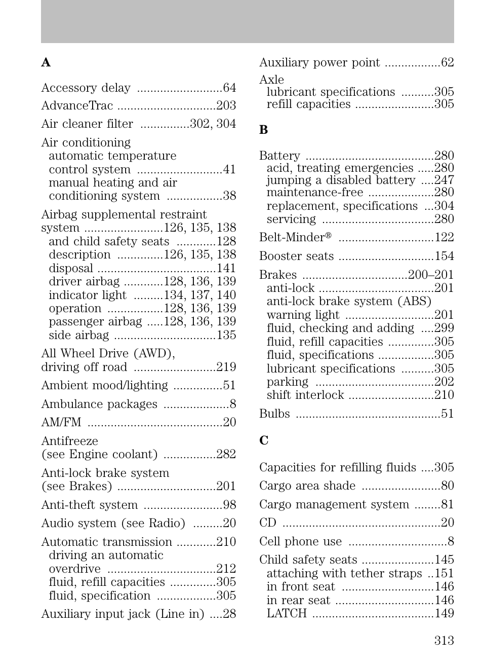 Index | FORD 2009 Escape v.1 User Manual | Page 313 / 318