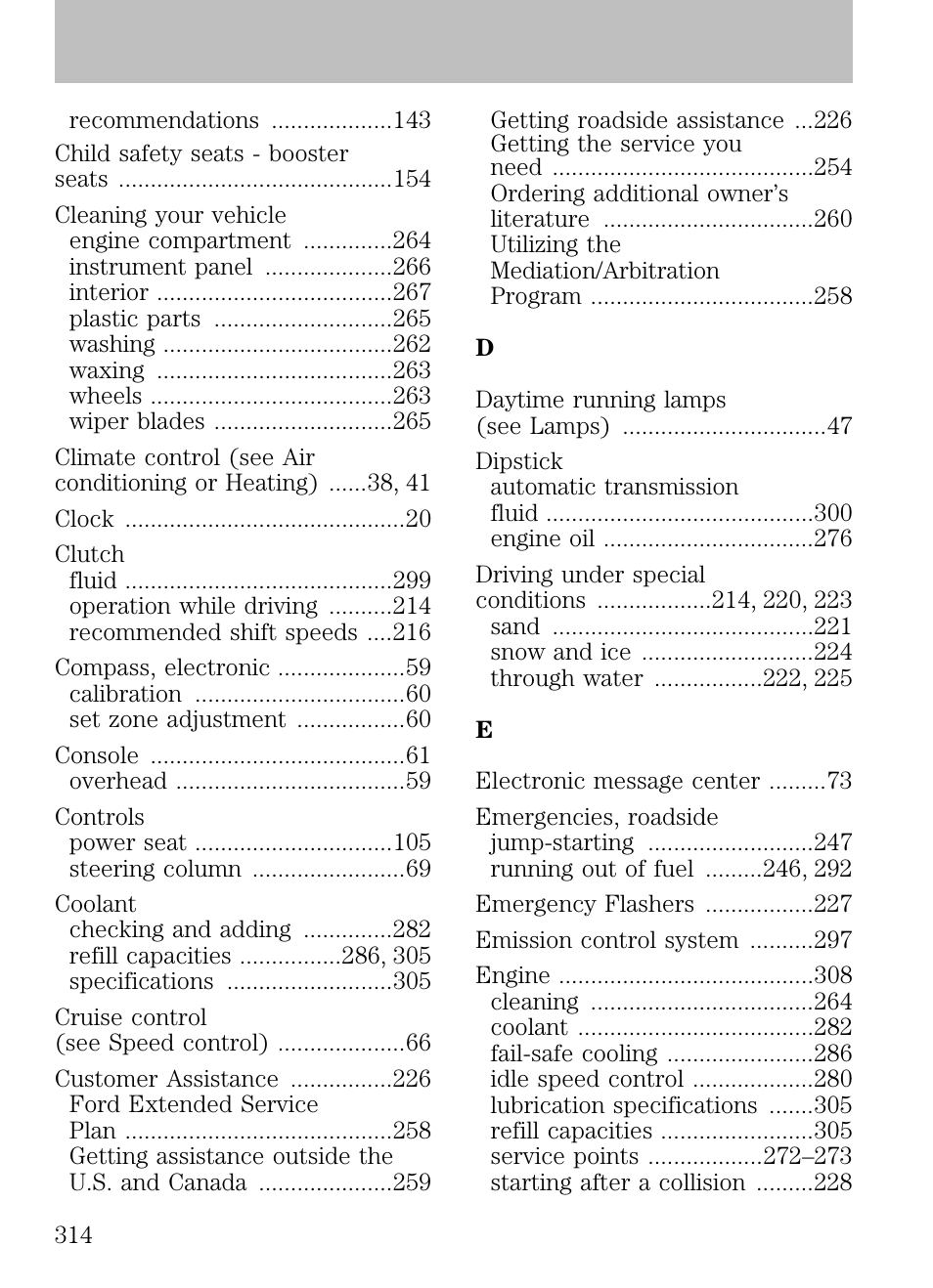 Index | FORD 2009 Escape v.1 User Manual | Page 314 / 318