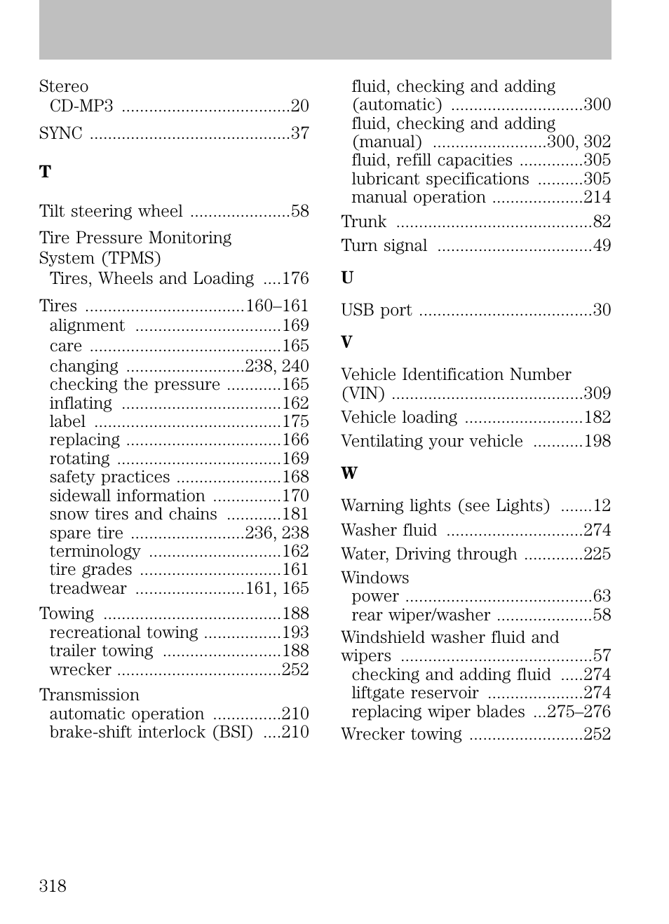 Index | FORD 2009 Escape v.1 User Manual | Page 318 / 318