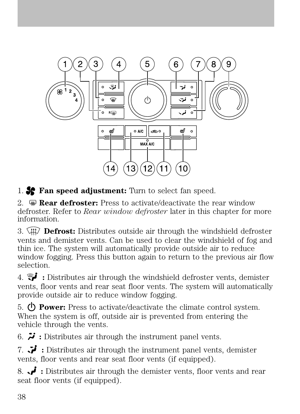 Climate controls | FORD 2009 Escape v.1 User Manual | Page 38 / 318