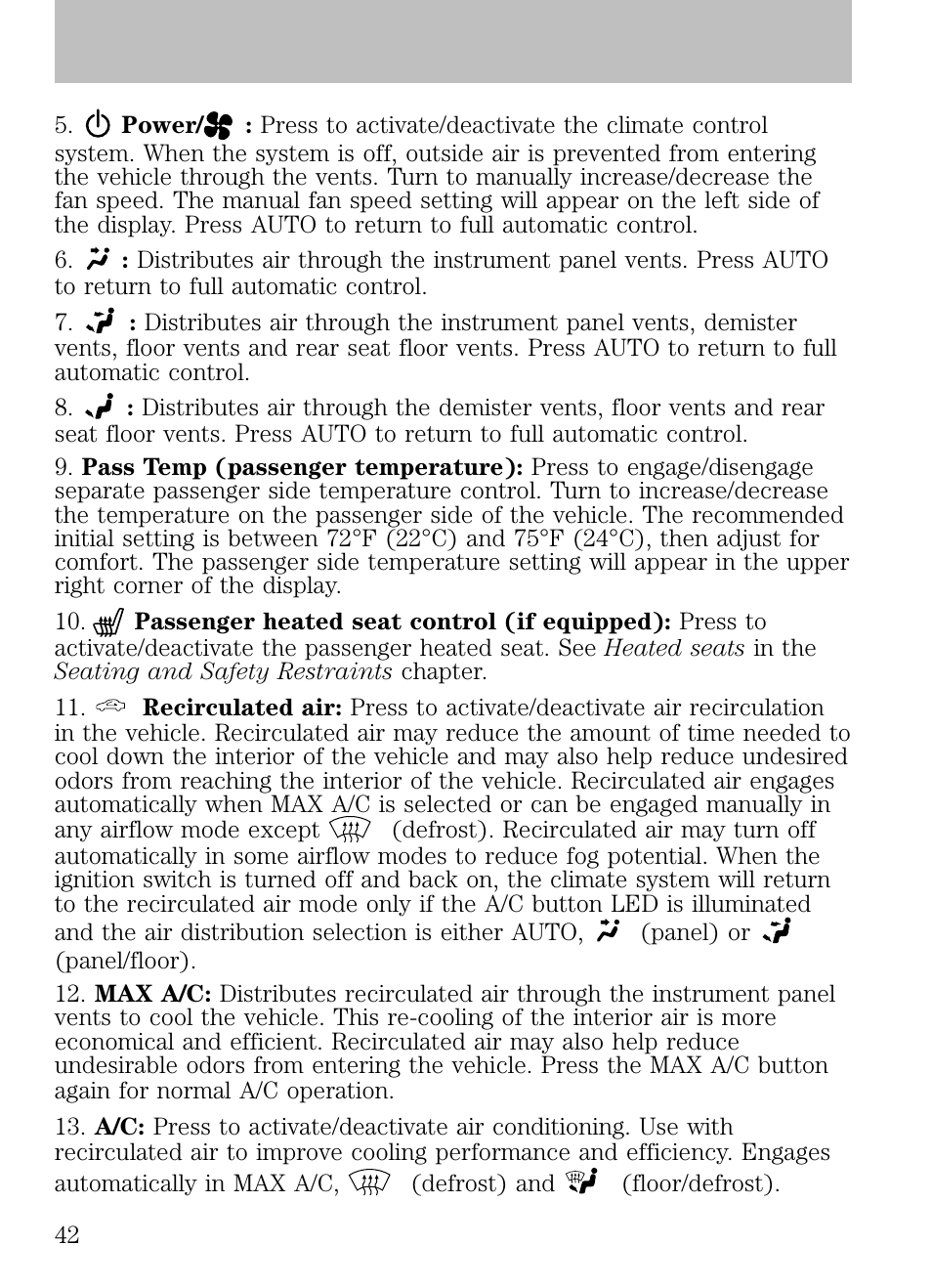 Climate controls | FORD 2009 Escape v.1 User Manual | Page 42 / 318