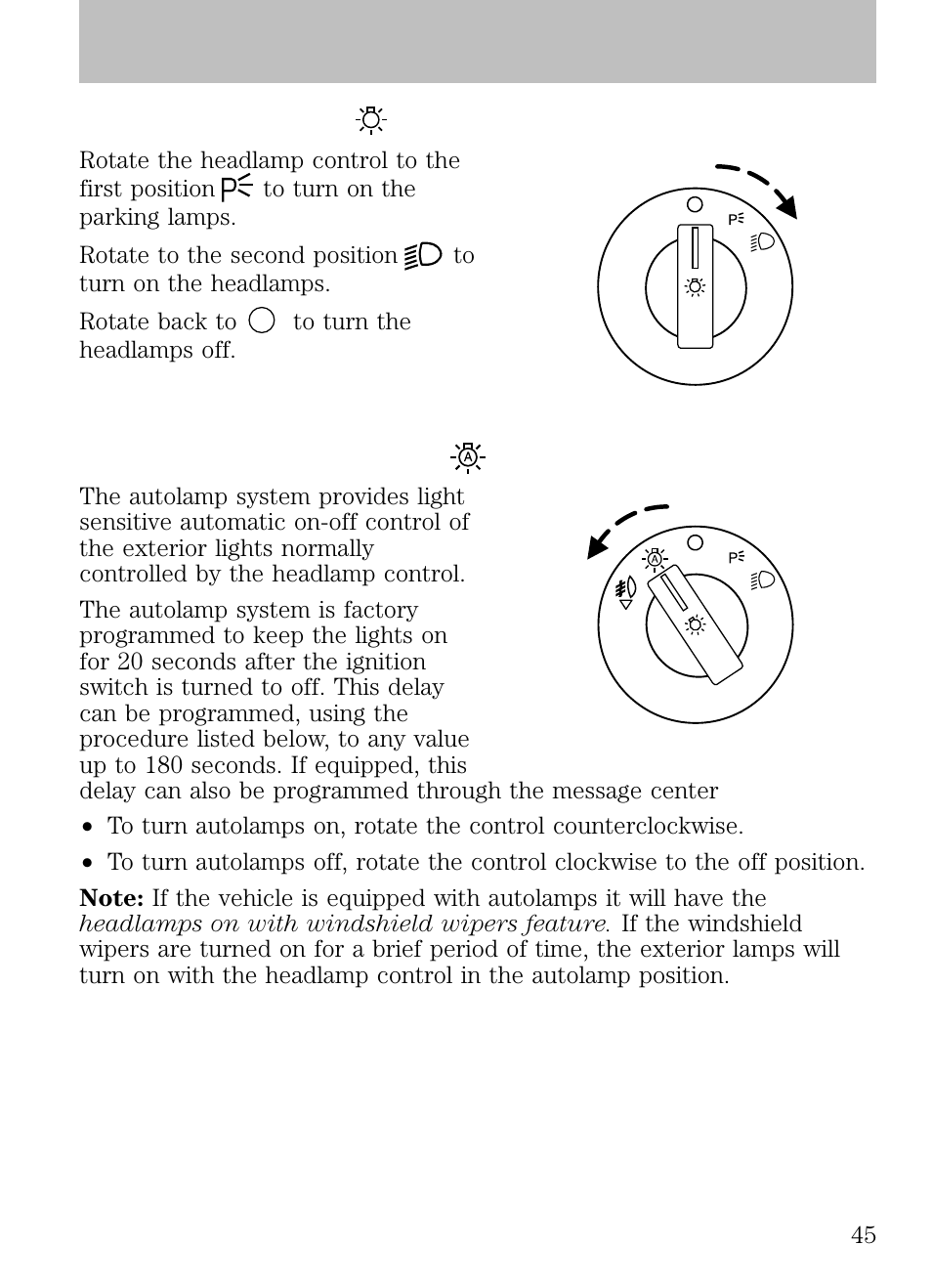 Lights, Headlamp control, Autolamp control (if equipped) | FORD 2009 Escape v.1 User Manual | Page 45 / 318