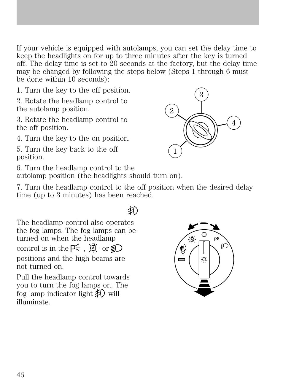 Autolamp delay system (if equipped), Fog lamp control (if equipped), Lights | FORD 2009 Escape v.1 User Manual | Page 46 / 318