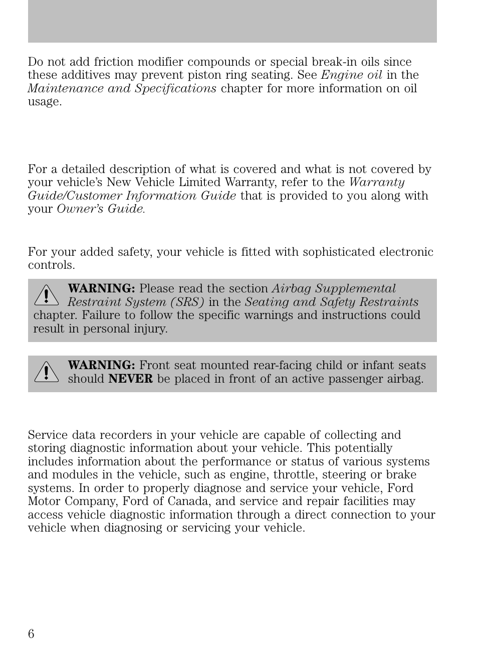 Special notices, New vehicle limited warranty, Special instructions | Service data recording, Introduction | FORD 2009 Escape v.1 User Manual | Page 6 / 318