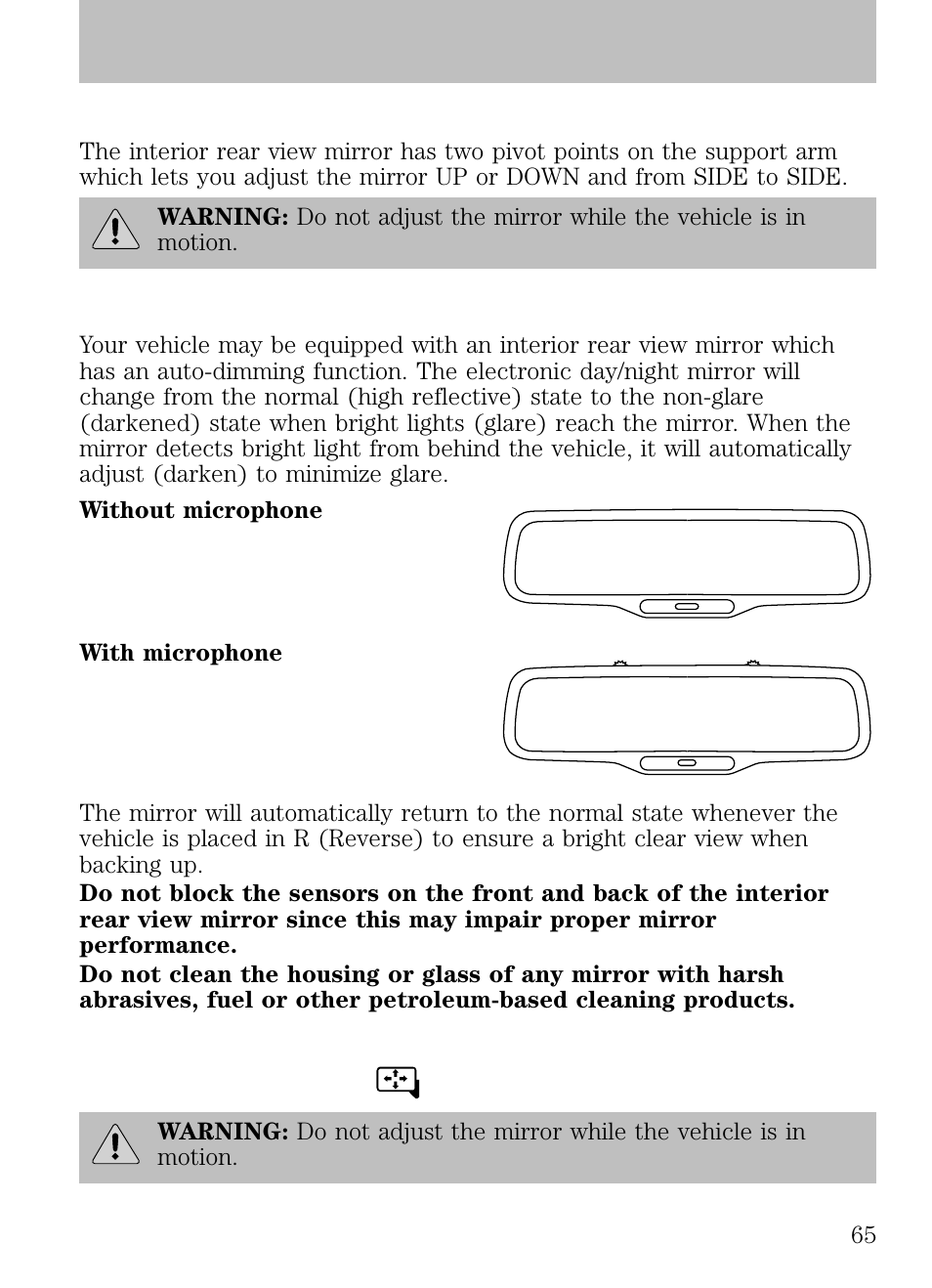Interior mirror, Exterior mirrors, Power side view mirrors | Driver controls | FORD 2009 Escape v.1 User Manual | Page 65 / 318