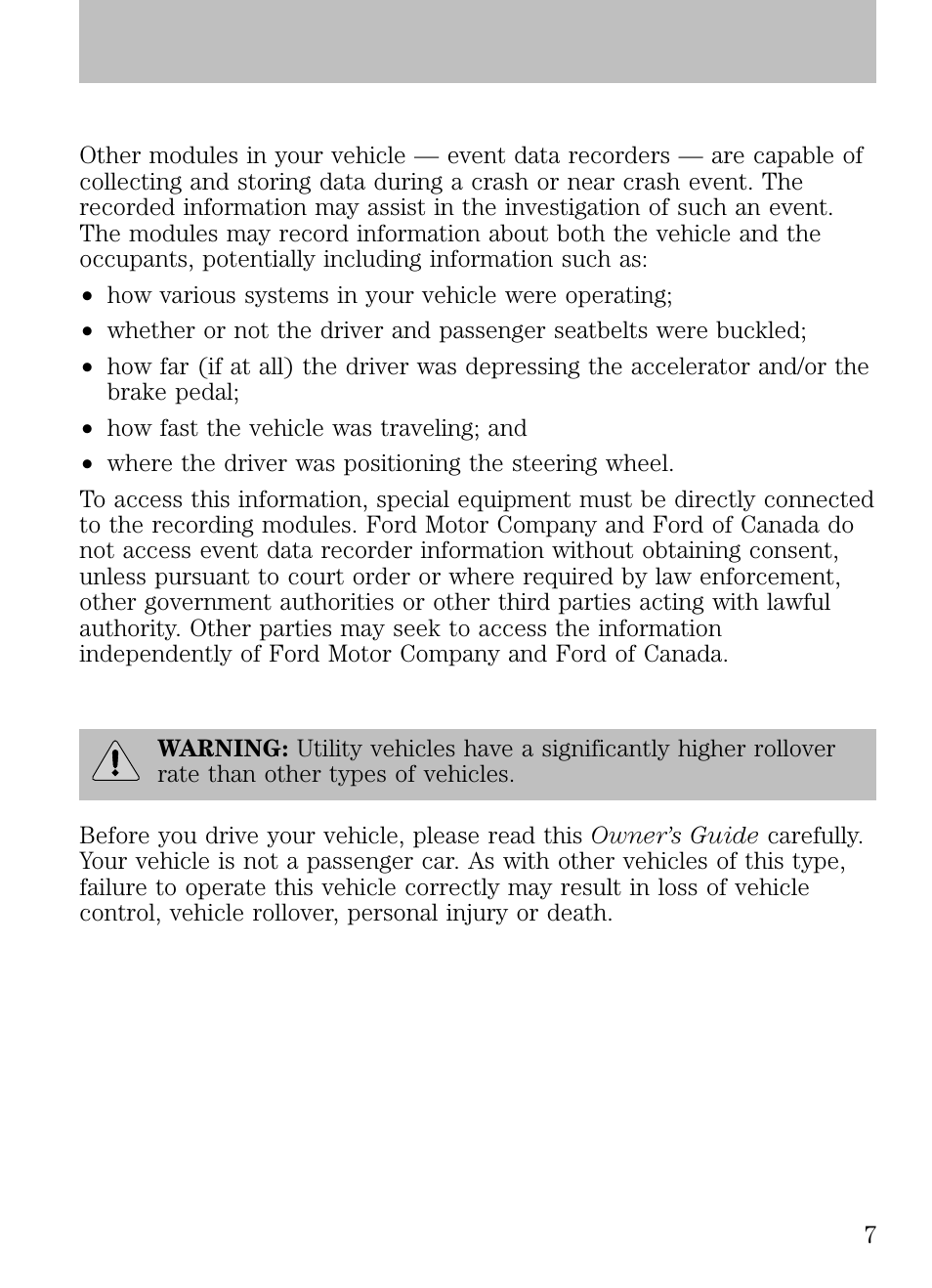 Event data recording, Introduction | FORD 2009 Escape v.1 User Manual | Page 7 / 318