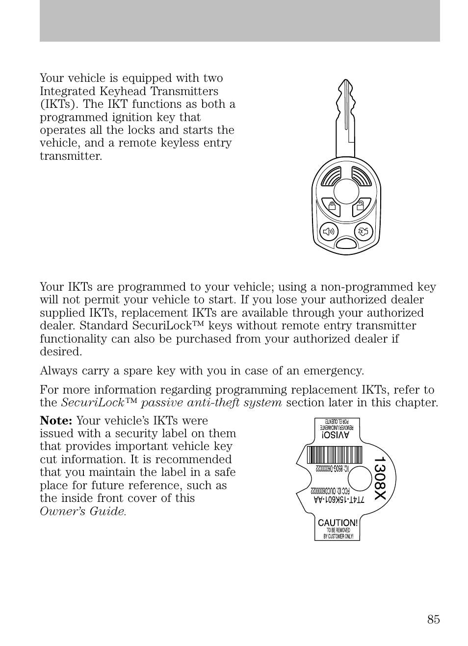 Locks and security, Keys | FORD 2009 Escape v.1 User Manual | Page 85 / 318