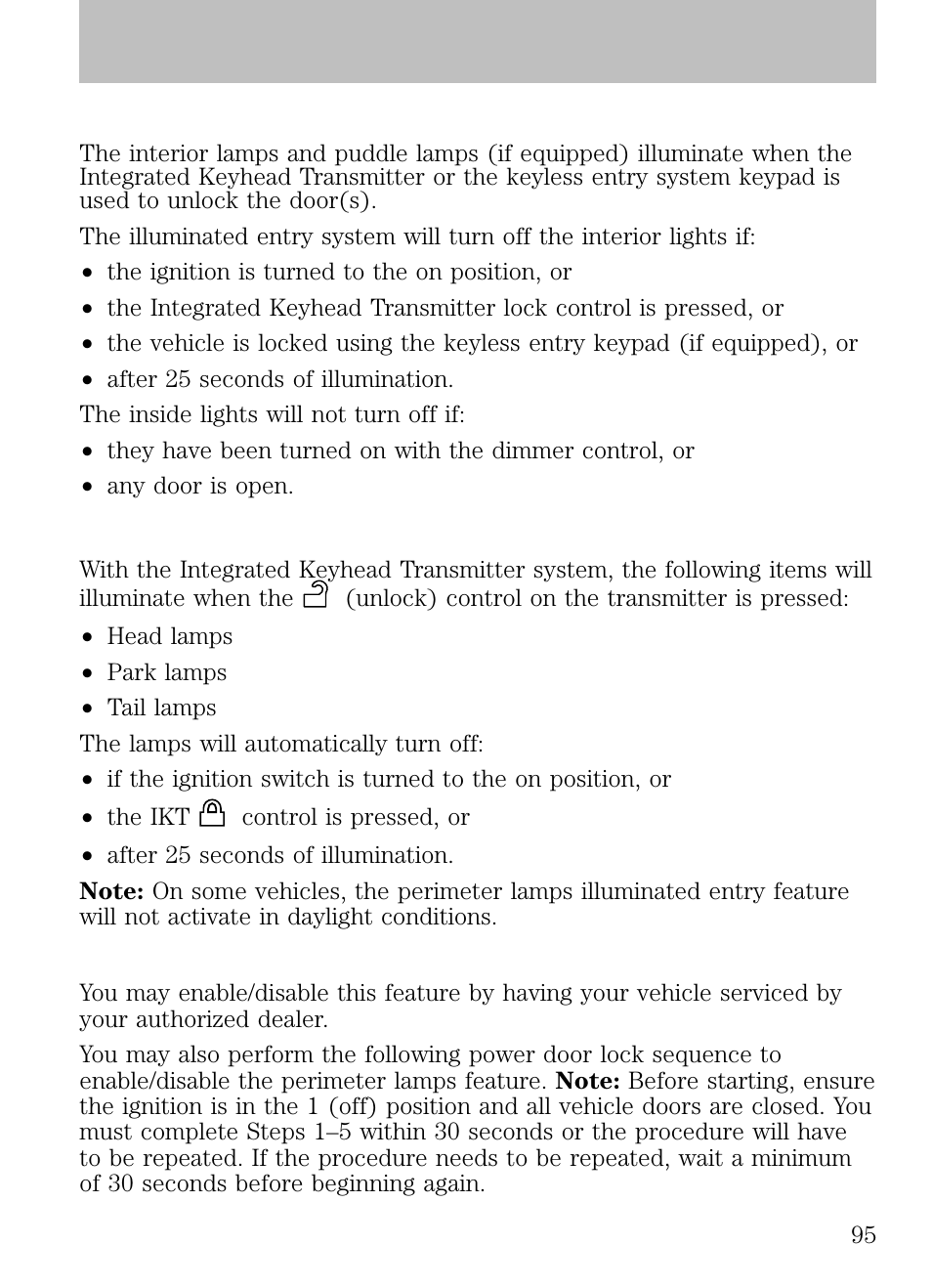 Illuminated entry, Perimeter lamps illuminated entry, Locks and security | FORD 2009 Escape v.1 User Manual | Page 95 / 318