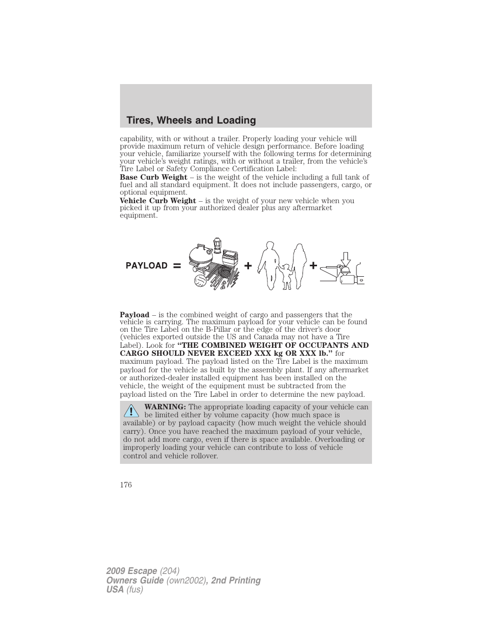 Tires, wheels and loading | FORD 2009 Escape v.2 User Manual | Page 176 / 310
