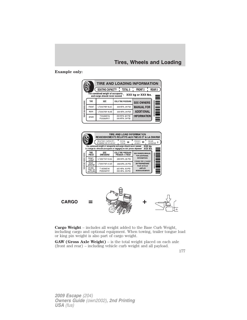 Tires, wheels and loading | FORD 2009 Escape v.2 User Manual | Page 177 / 310