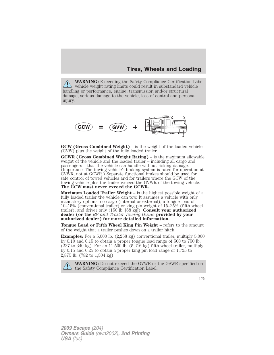 Tires, wheels and loading | FORD 2009 Escape v.2 User Manual | Page 179 / 310