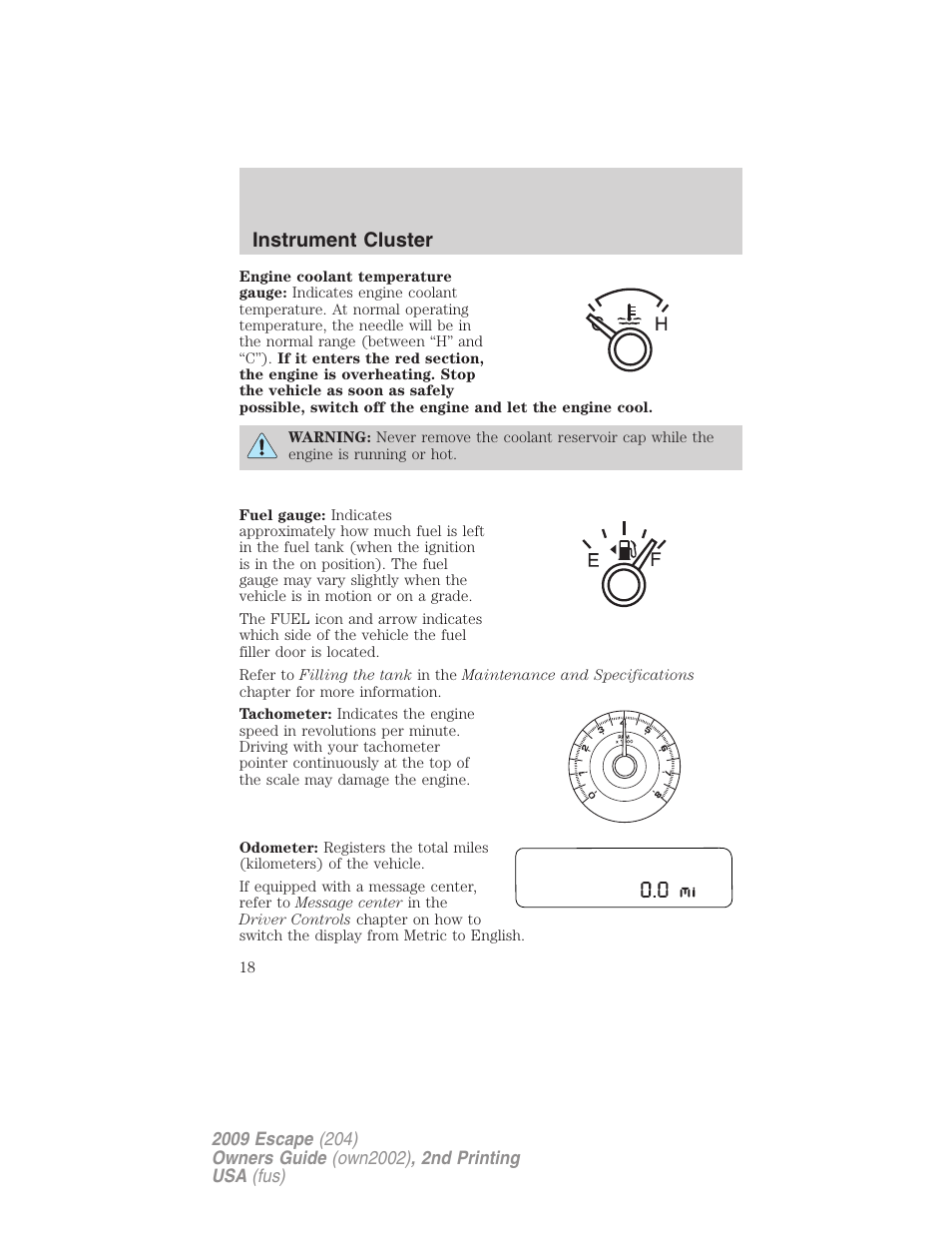 Instrument cluster | FORD 2009 Escape v.2 User Manual | Page 18 / 310