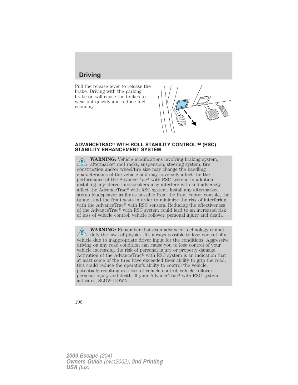 Traction control™/advancetrac, Driving | FORD 2009 Escape v.2 User Manual | Page 196 / 310