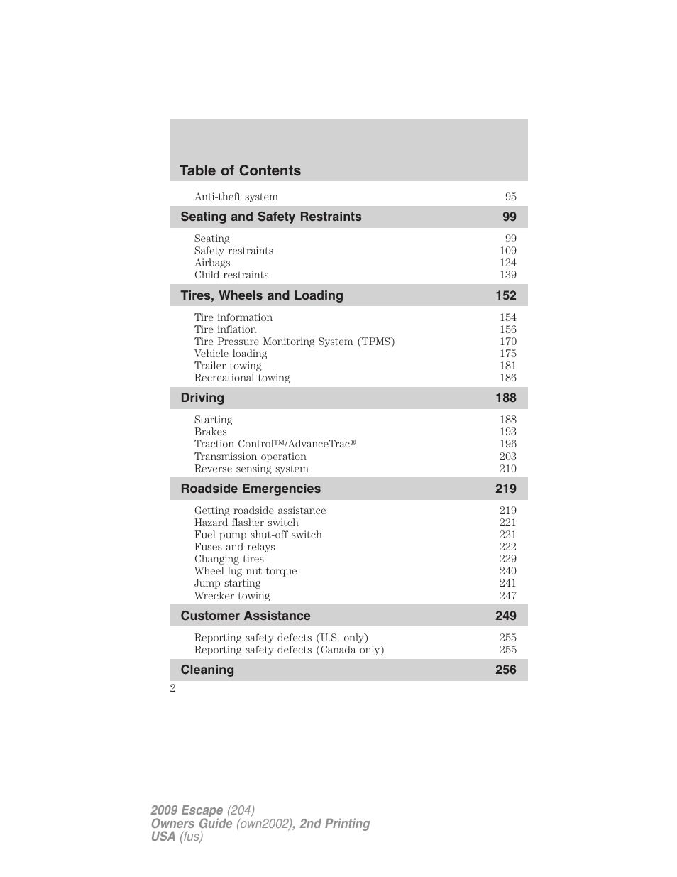 FORD 2009 Escape v.2 User Manual | Page 2 / 310