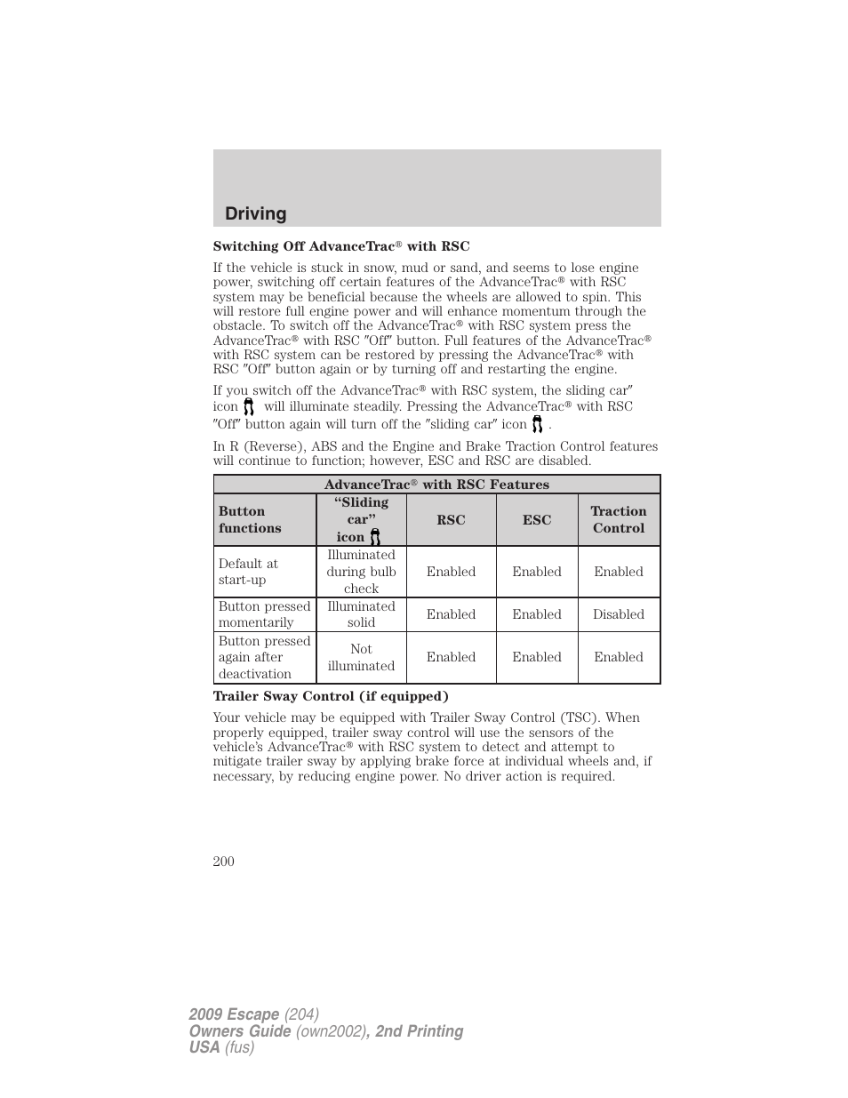 Driving | FORD 2009 Escape v.2 User Manual | Page 200 / 310