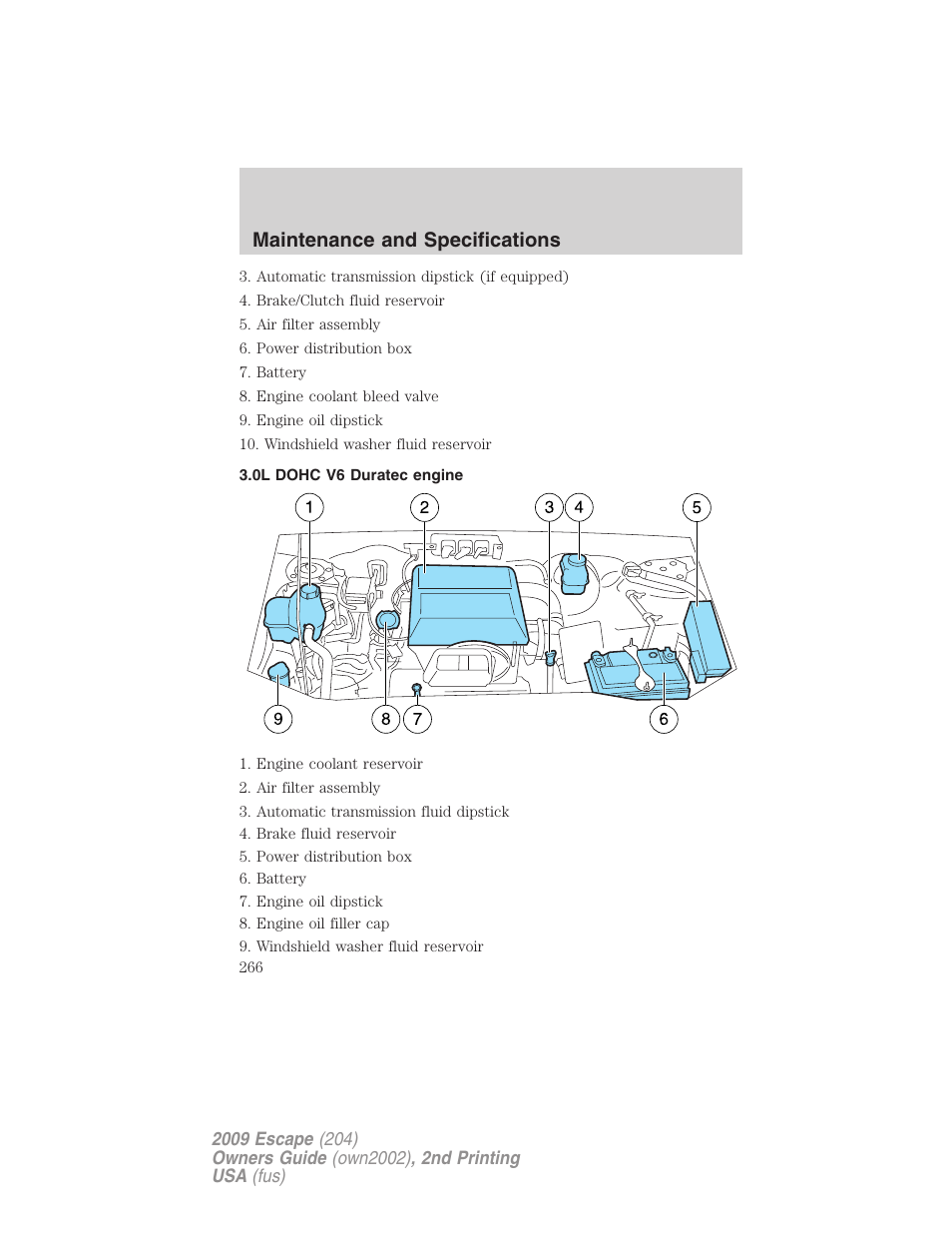 0l dohc v6 duratec engine, Maintenance and specifications | FORD 2009 Escape v.2 User Manual | Page 266 / 310