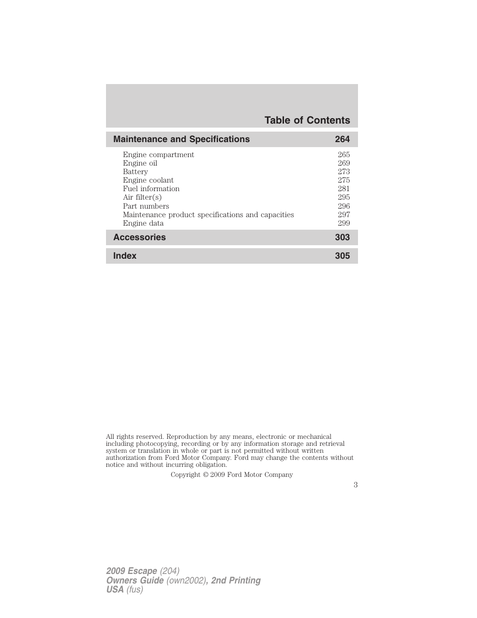 FORD 2009 Escape v.2 User Manual | Page 3 / 310