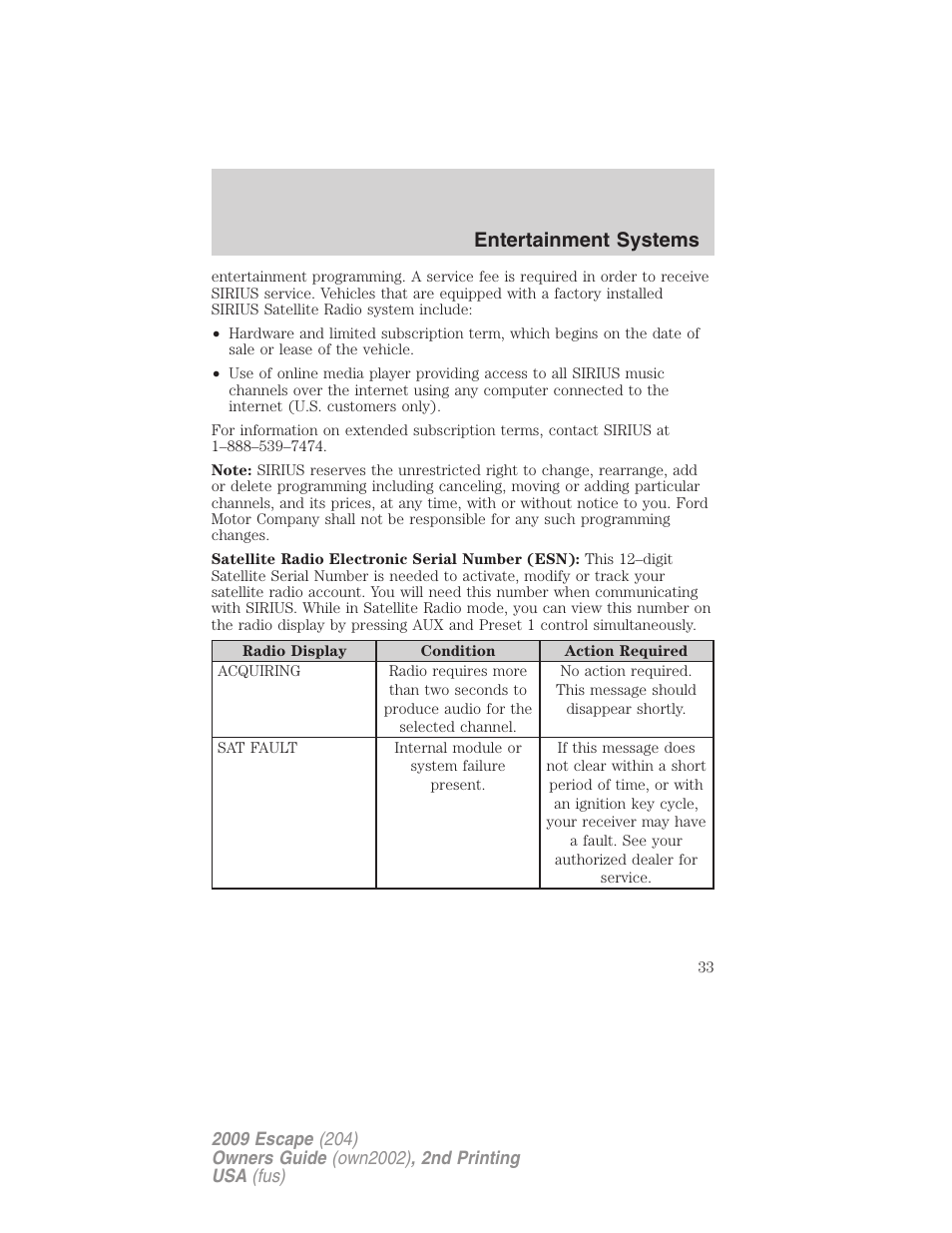 Entertainment systems | FORD 2009 Escape v.2 User Manual | Page 33 / 310