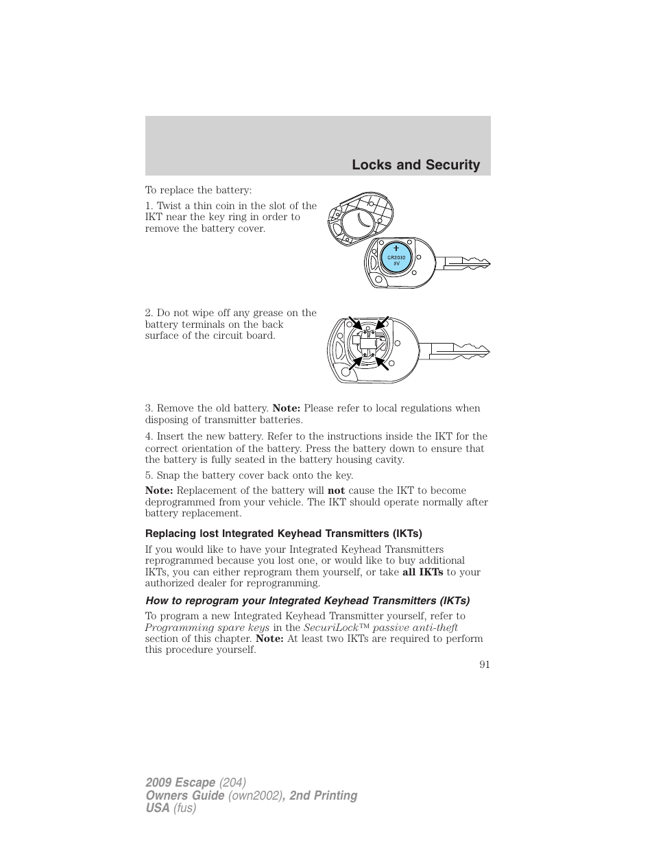 Locks and security | FORD 2009 Escape v.2 User Manual | Page 91 / 310