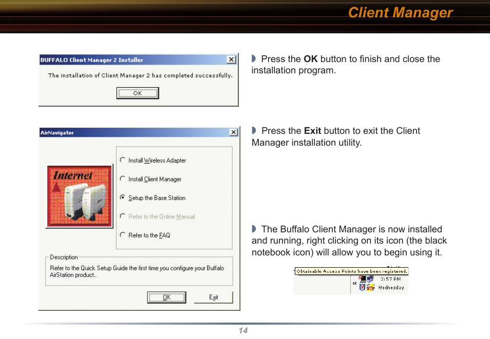 Client manager | Buffalo Technology WLI2-PCI-G54 User Manual | Page 14 / 40