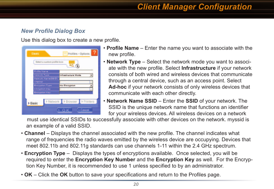 Client manager conﬁguration | Buffalo Technology WLI2-PCI-G54 User Manual | Page 20 / 40