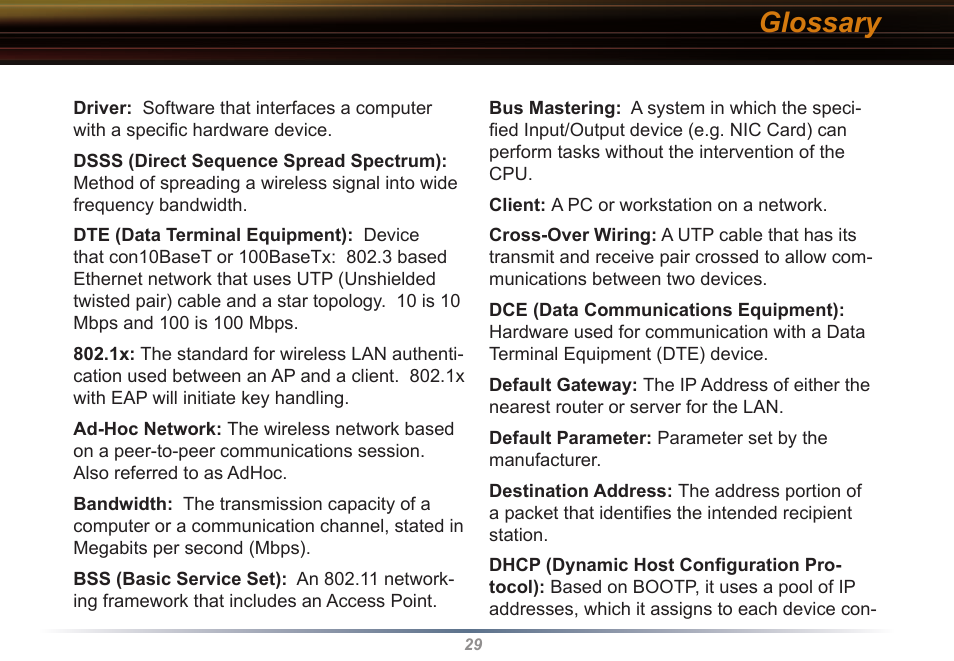 Glossary | Buffalo Technology WLI2-PCI-G54 User Manual | Page 29 / 40