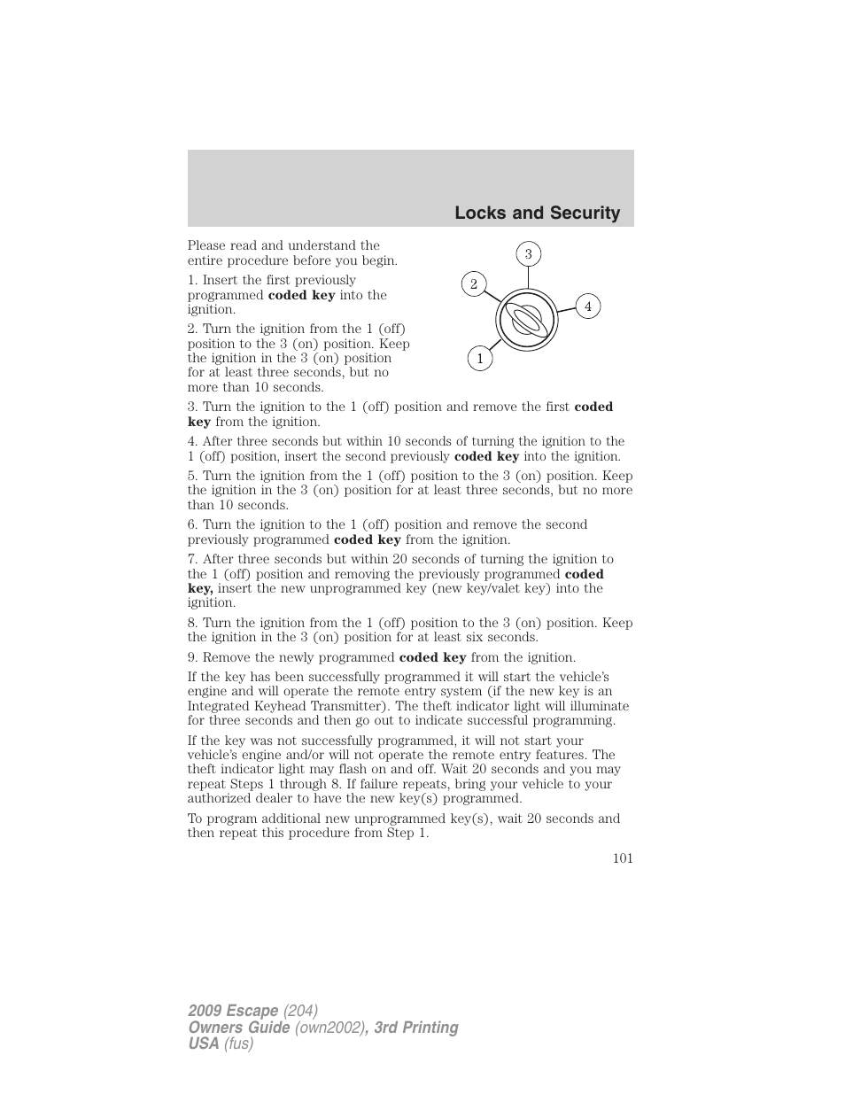 Locks and security | FORD 2009 Escape v.3 User Manual | Page 101 / 320