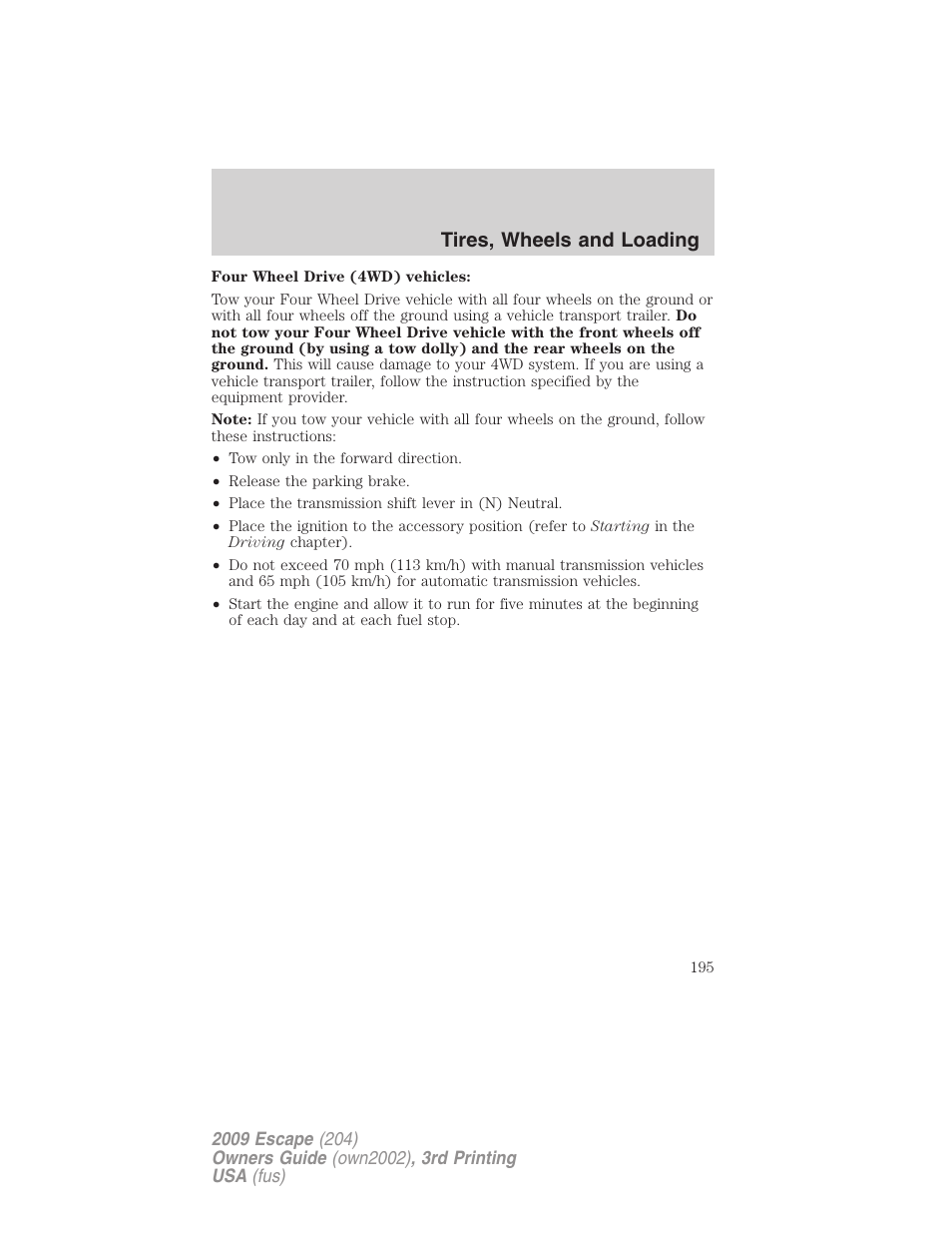 Tires, wheels and loading | FORD 2009 Escape v.3 User Manual | Page 195 / 320
