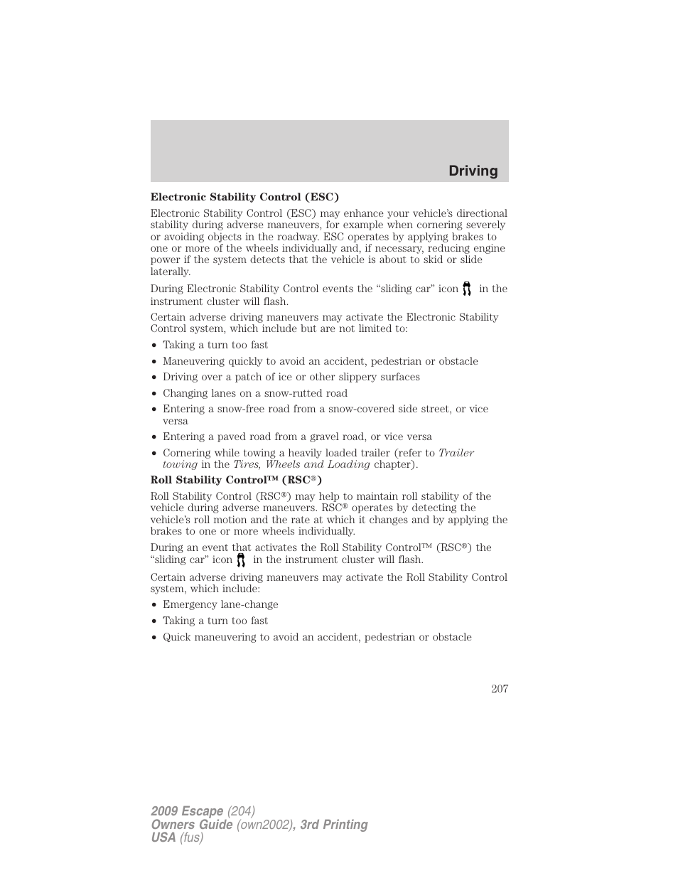 Driving | FORD 2009 Escape v.3 User Manual | Page 207 / 320