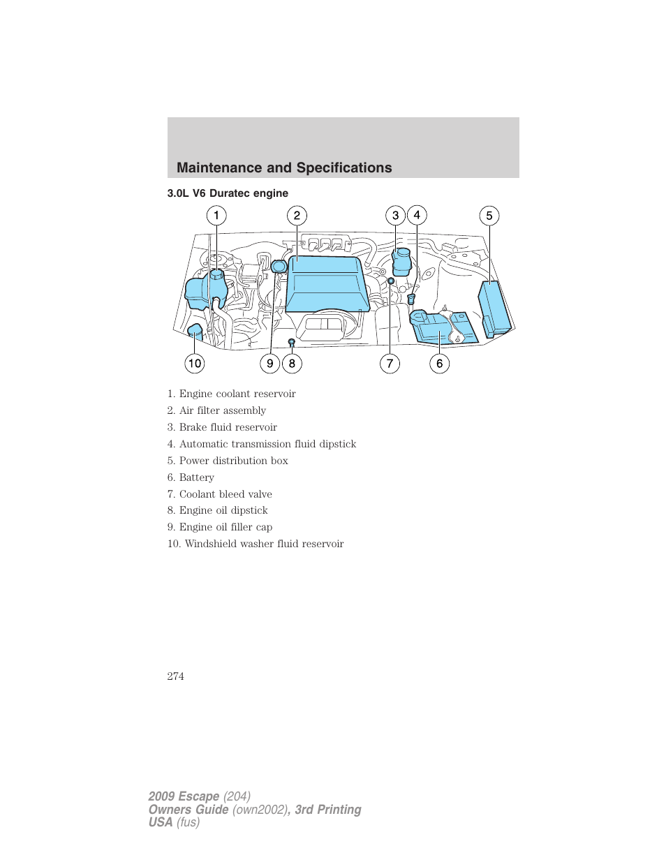 0l v6 duratec engine, Maintenance and specifications | FORD 2009 Escape v.3 User Manual | Page 274 / 320