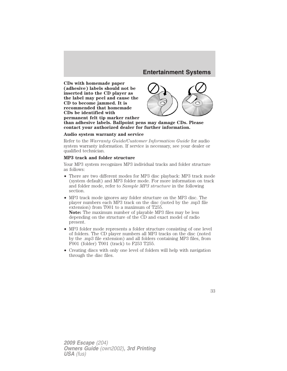 Entertainment systems | FORD 2009 Escape v.3 User Manual | Page 33 / 320