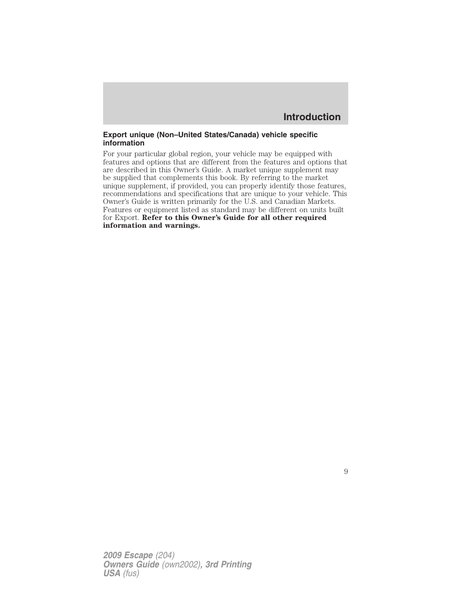 FORD 2009 Escape v.3 User Manual | Page 9 / 320