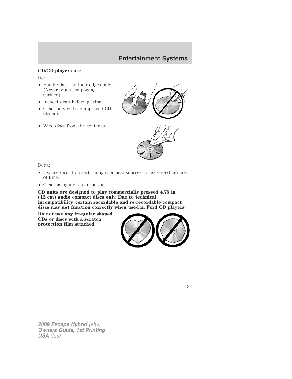 Entertainment systems | FORD 2009 Escape Hybrid v.1 User Manual | Page 37 / 333