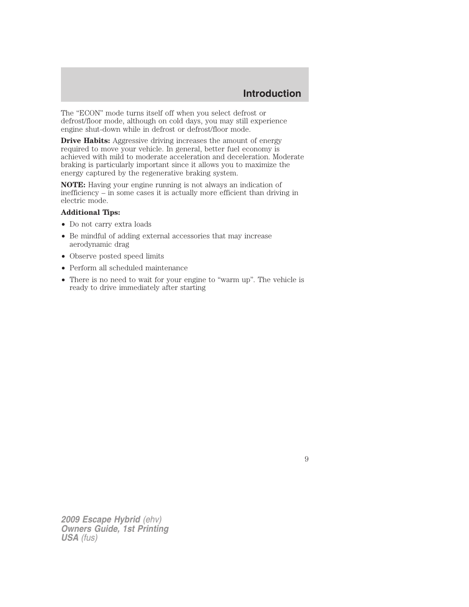 Introduction | FORD 2009 Escape Hybrid v.1 User Manual | Page 9 / 333