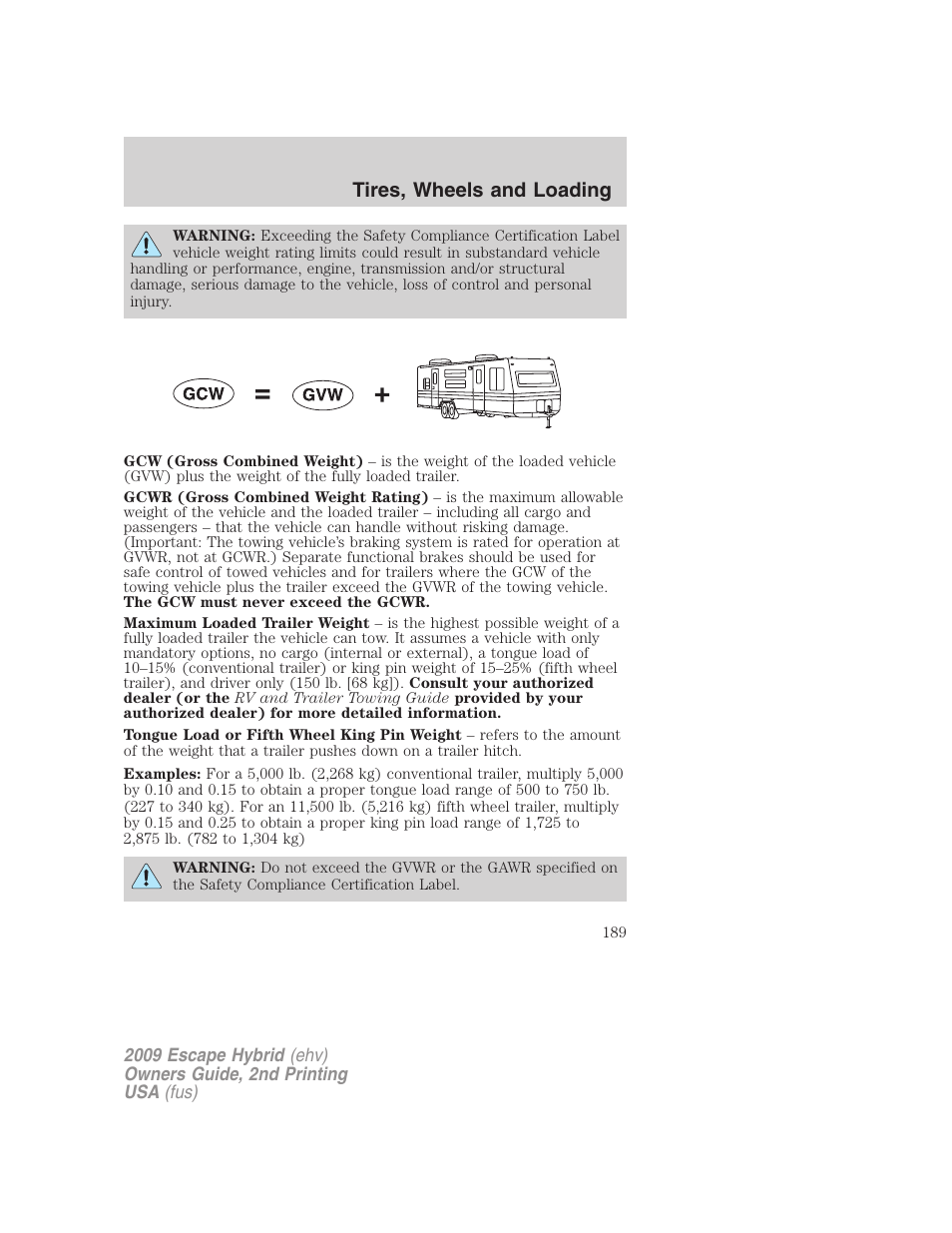 Tires, wheels and loading | FORD 2009 Escape Hybrid v.2 User Manual | Page 189 / 332