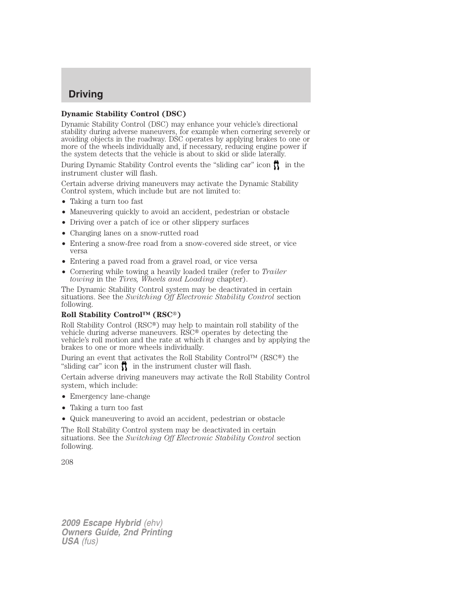 Driving | FORD 2009 Escape Hybrid v.2 User Manual | Page 208 / 332