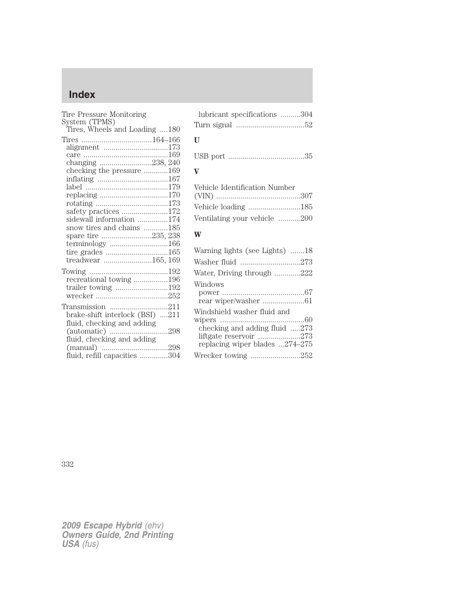 Index | FORD 2009 Escape Hybrid v.2 User Manual | Page 332 / 332