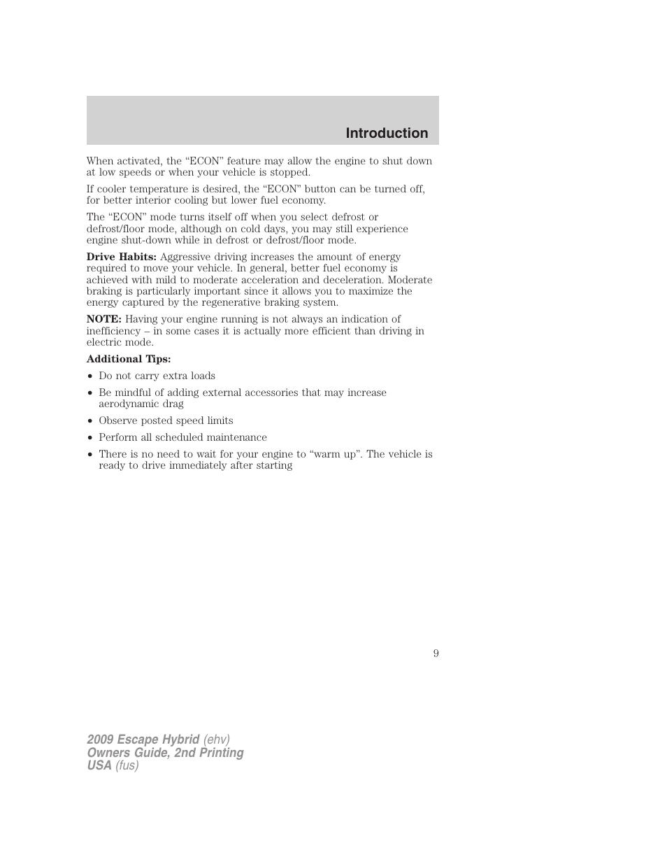 Introduction | FORD 2009 Escape Hybrid v.2 User Manual | Page 9 / 332