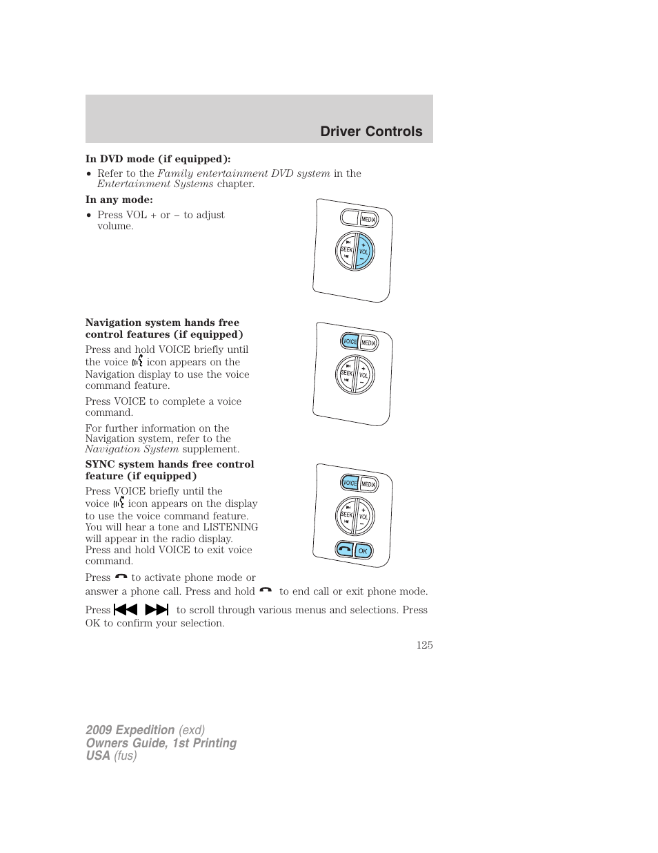 Driver controls | FORD 2009 Expedition v.1 User Manual | Page 125 / 416