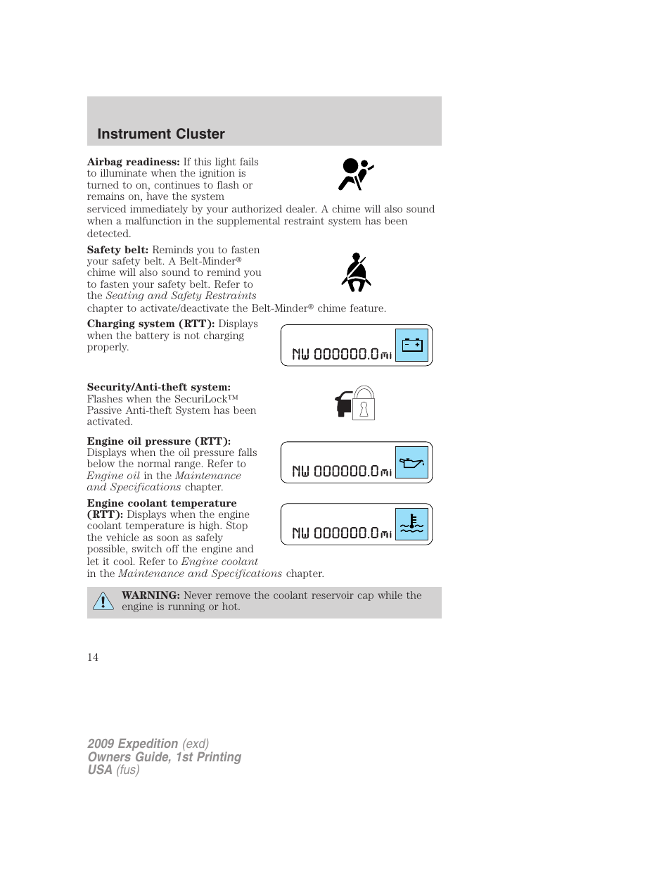 Instrument cluster | FORD 2009 Expedition v.1 User Manual | Page 14 / 416