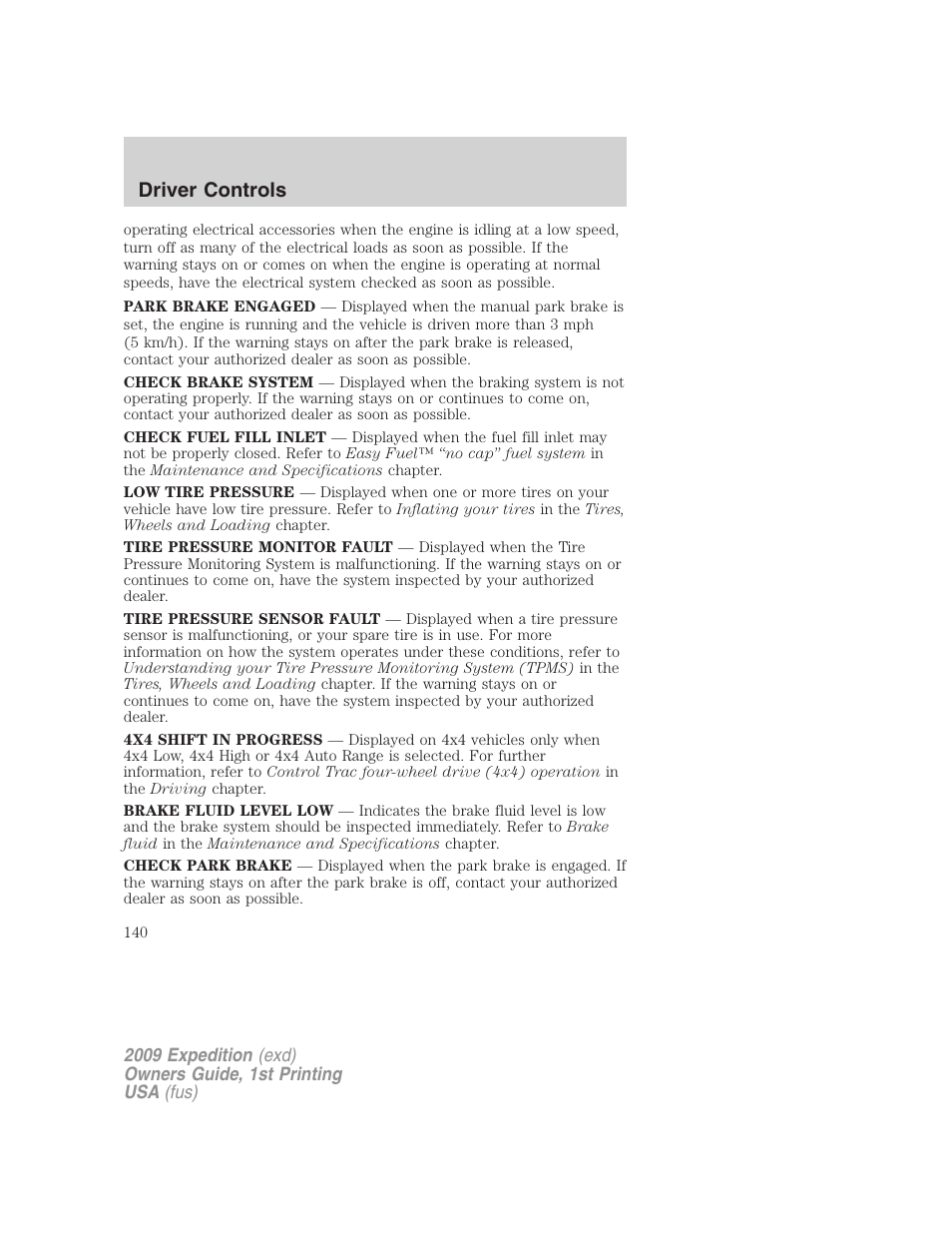 Driver controls | FORD 2009 Expedition v.1 User Manual | Page 140 / 416