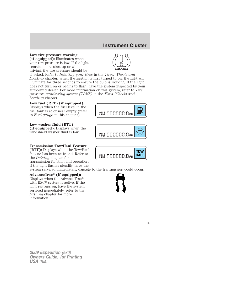 Instrument cluster | FORD 2009 Expedition v.1 User Manual | Page 15 / 416