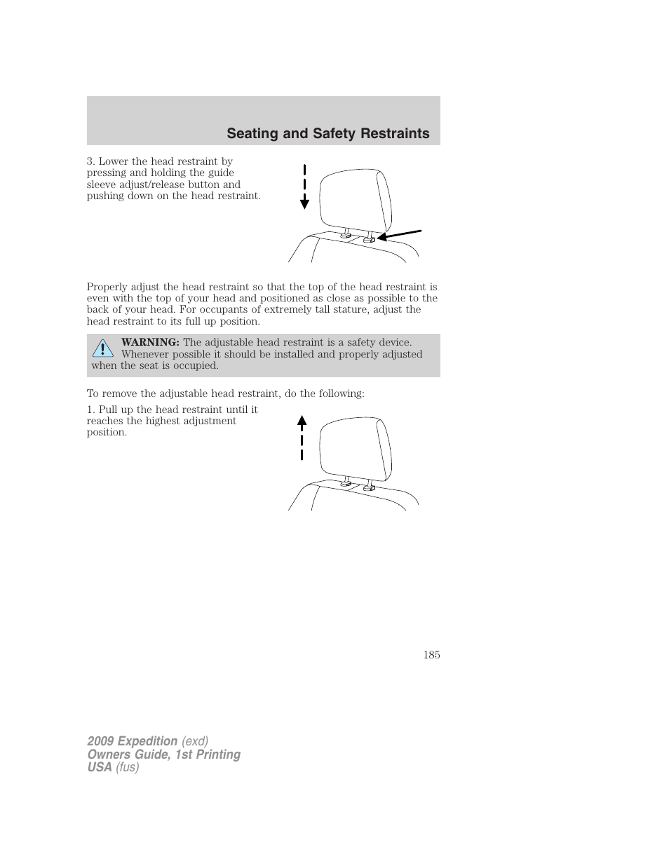 Seating and safety restraints | FORD 2009 Expedition v.1 User Manual | Page 185 / 416