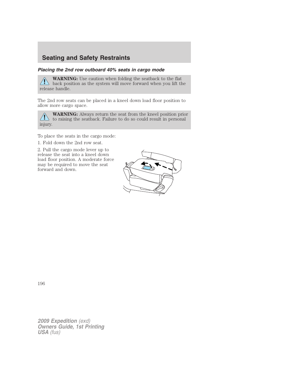 Seating and safety restraints | FORD 2009 Expedition v.1 User Manual | Page 196 / 416