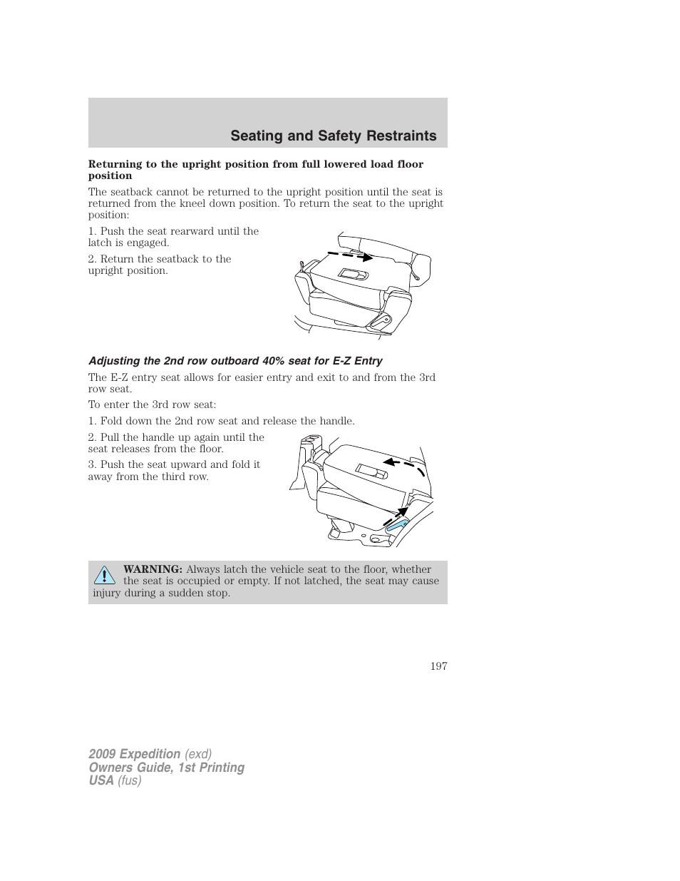 Seating and safety restraints | FORD 2009 Expedition v.1 User Manual | Page 197 / 416