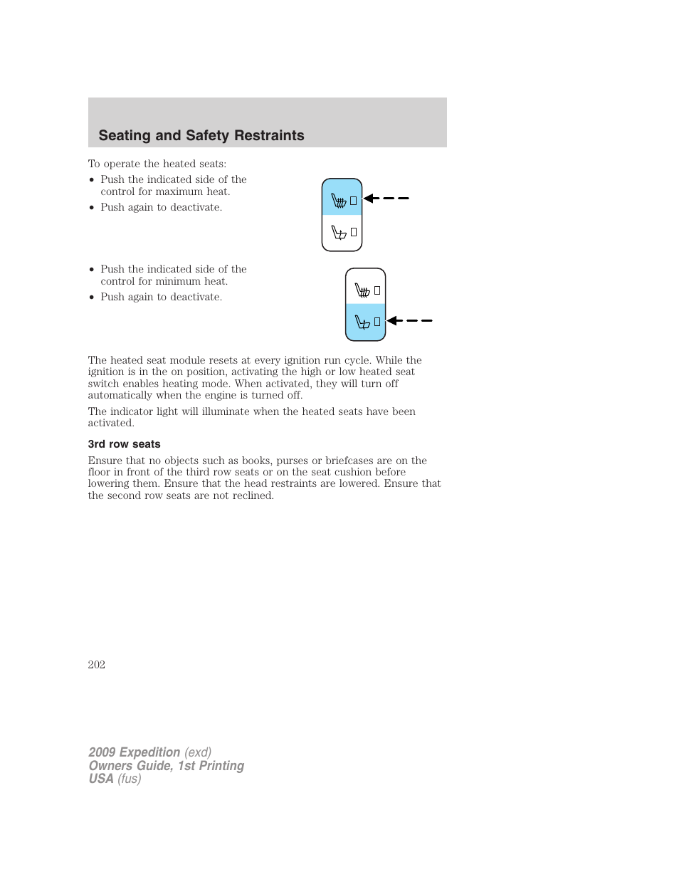 3rd row seats, Seating and safety restraints | FORD 2009 Expedition v.1 User Manual | Page 202 / 416