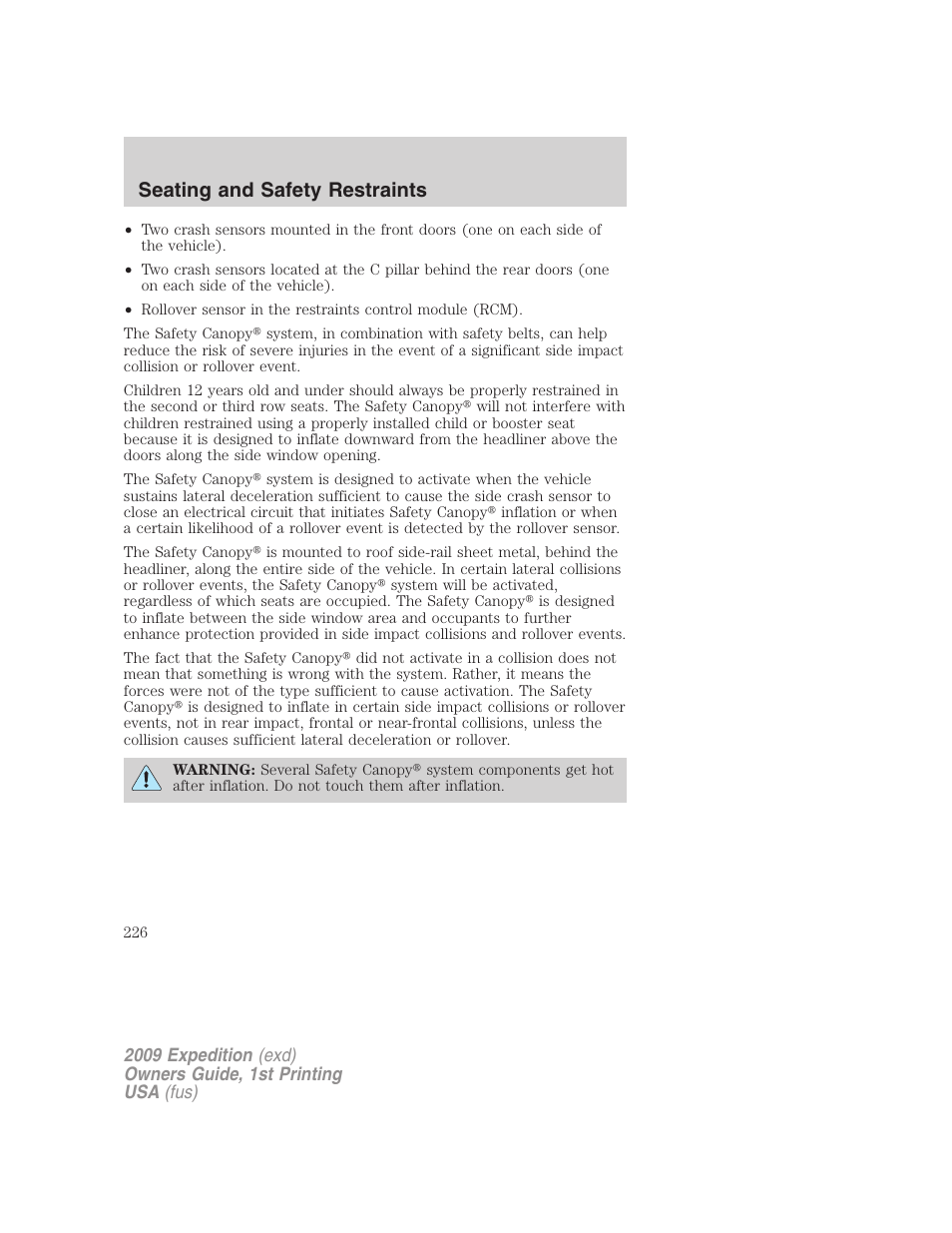 Seating and safety restraints | FORD 2009 Expedition v.1 User Manual | Page 226 / 416