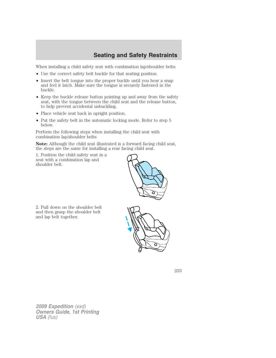 Seating and safety restraints | FORD 2009 Expedition v.1 User Manual | Page 233 / 416